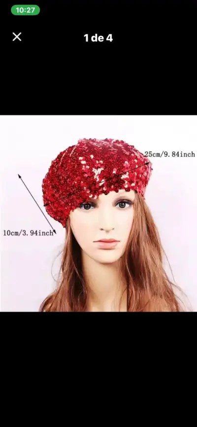 Boina roja con lentejuelas brillante - miniatura 1