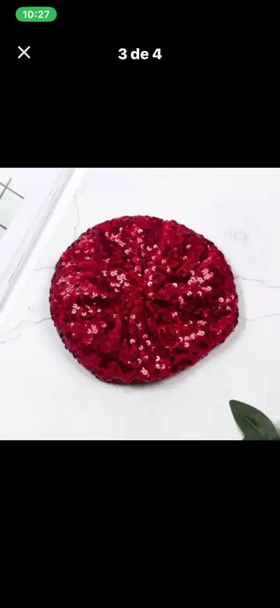 Boina roja con lentejuelas brillante - miniatura 2
