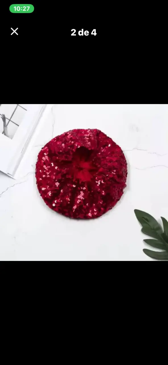 Boina roja con lentejuelas brillante - 4