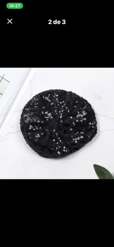 Boina negra con lentejuelas elegante - miniatura 2