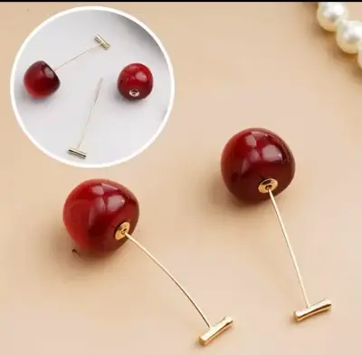 Aros colgantes de cereza roja baño en oro 18k - miniatura 5