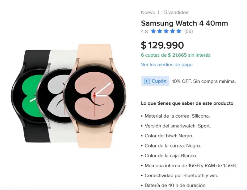 Reloj Samsung Watch 4 con cargador - 3
