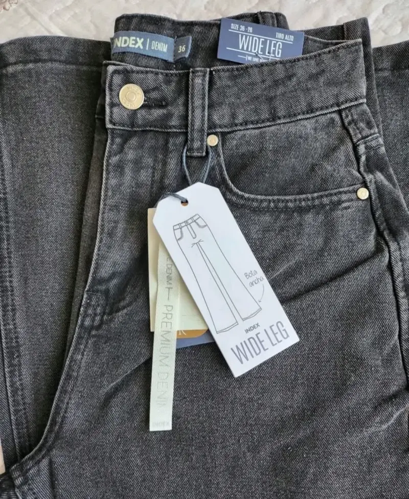 Jeans anchos Index tiro alto gris - 1