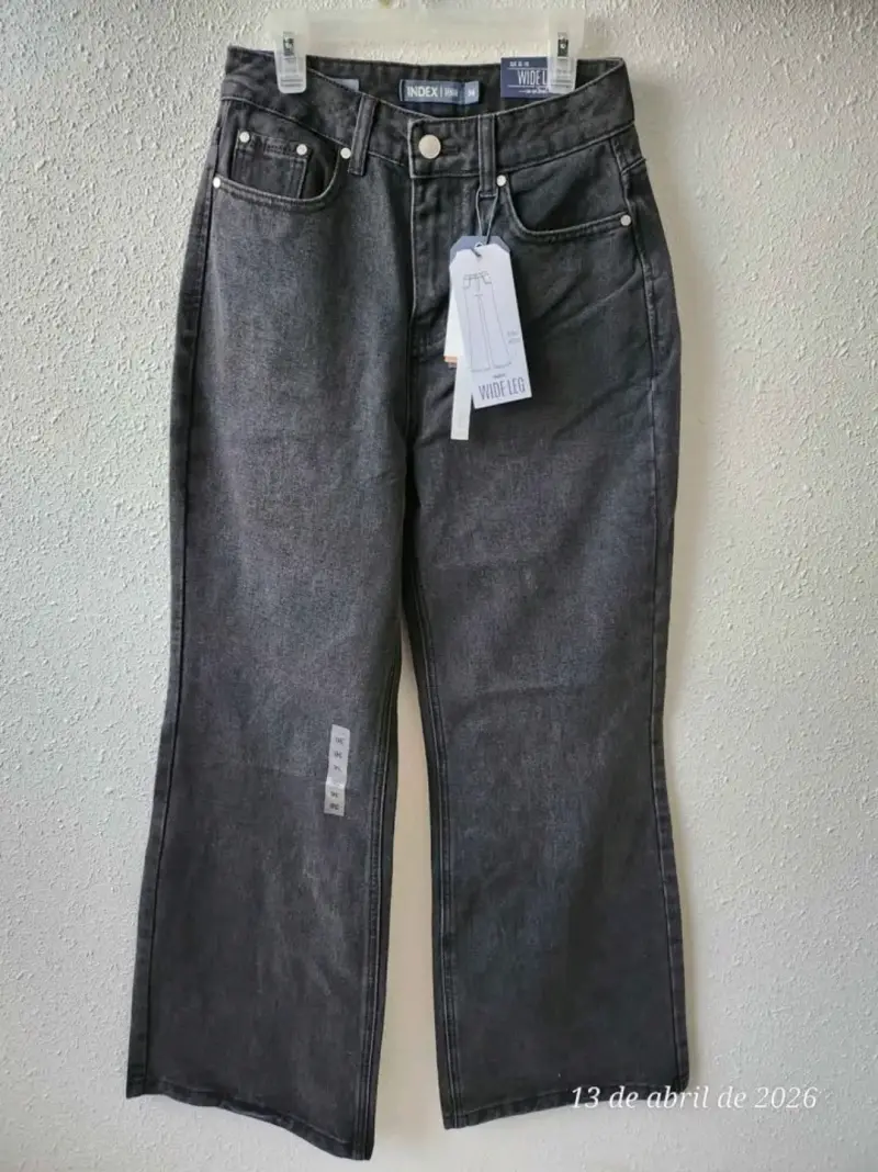 Jeans anchos Index tiro alto gris - 3