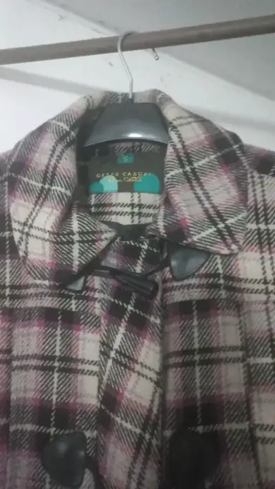 Abrigo de lana a cuadros para mujer - miniatura 2
