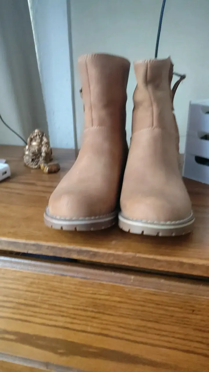 Botines de cuero beige para mujer - 1