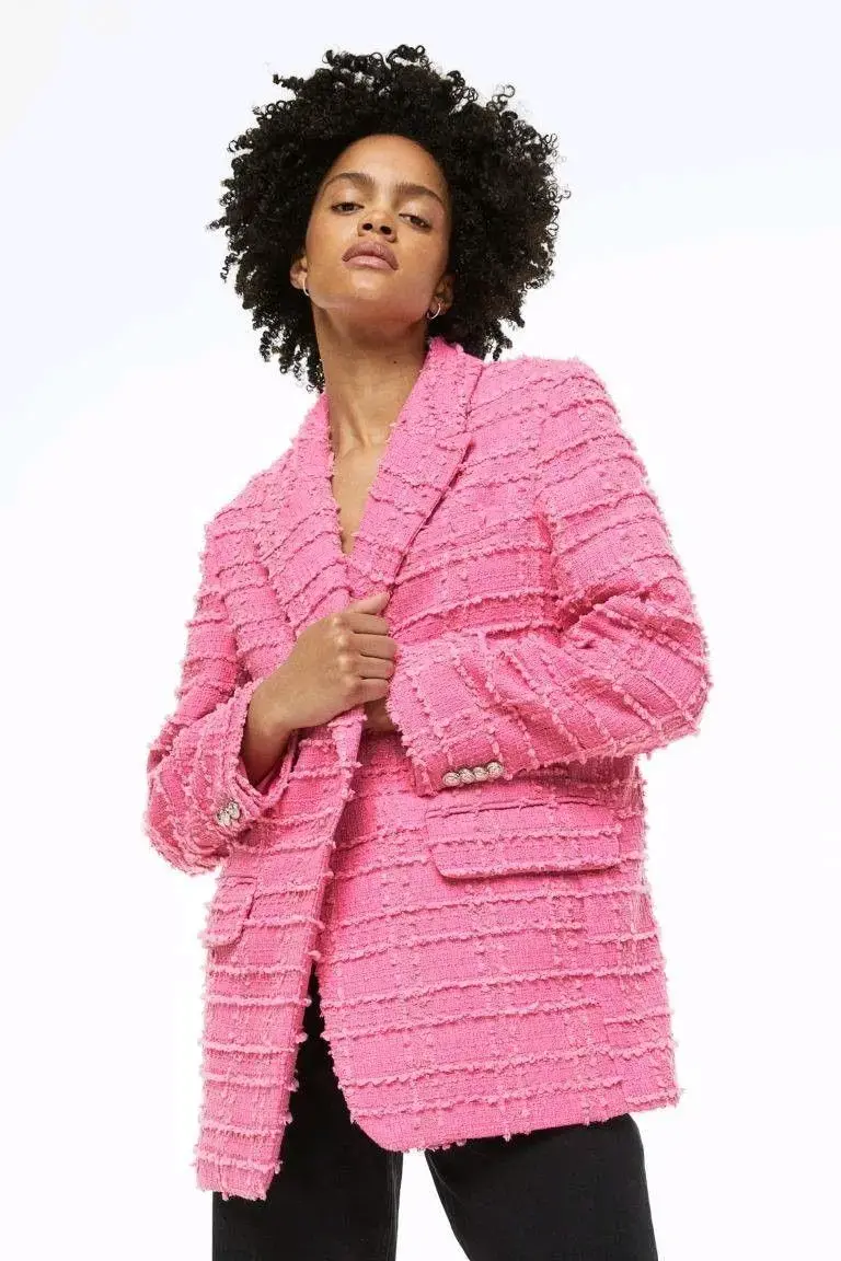 Blazer de tweed rosa para mujer - 1