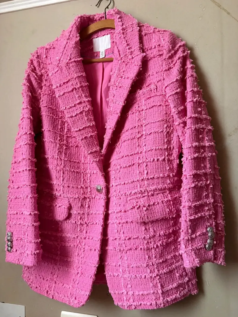 Blazer de tweed rosa para mujer - 2
