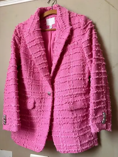 Blazer de tweed rosa para mujer - miniatura 2