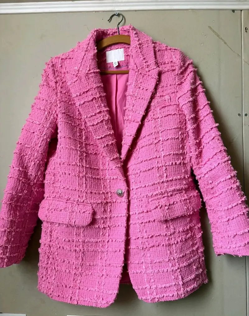 Blazer de tweed rosa para mujer - 3