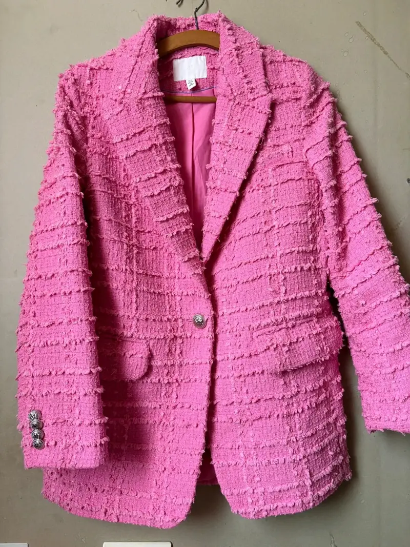 Blazer de tweed rosa para mujer - 5