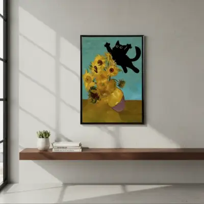 Moderno Cuadro Decorativo Gato Girasoles 42 X 62 - miniatura 3