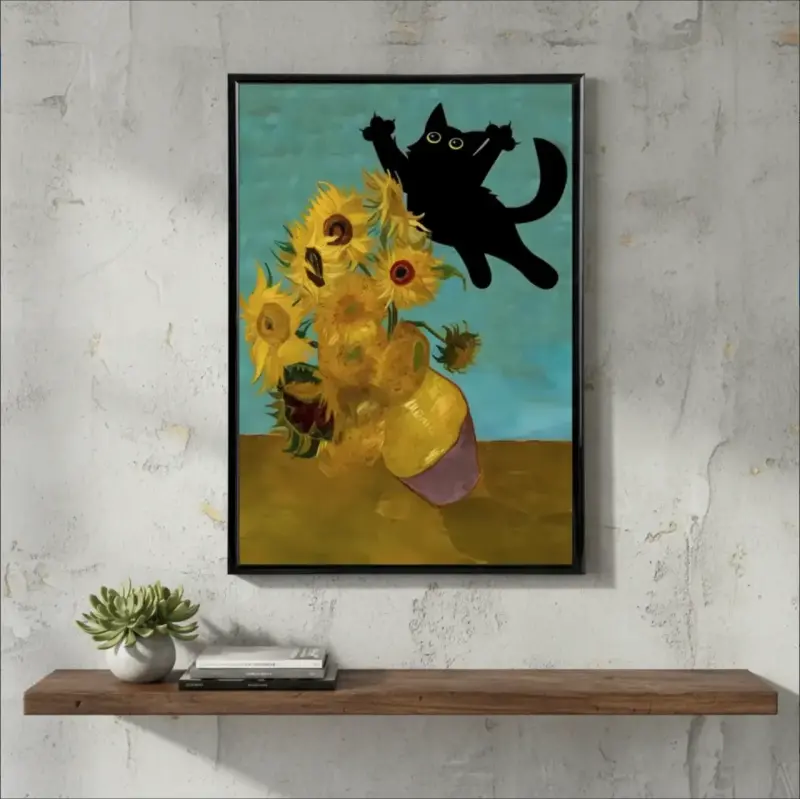 Moderno Cuadro Decorativo Gato Girasoles 42 X 62 - 4