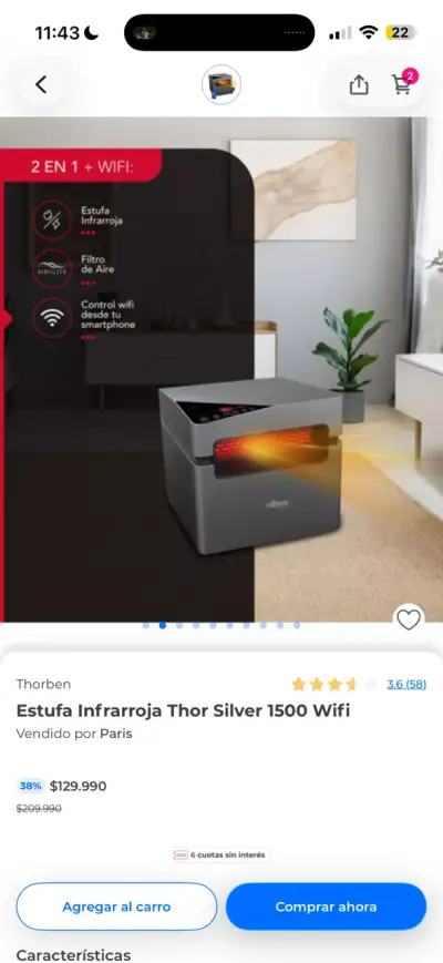 Calefactor eléctrico Thorben con control remoto - miniatura 4