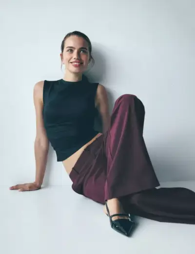 Pantalones culotte burdeos elegantes - miniatura 4