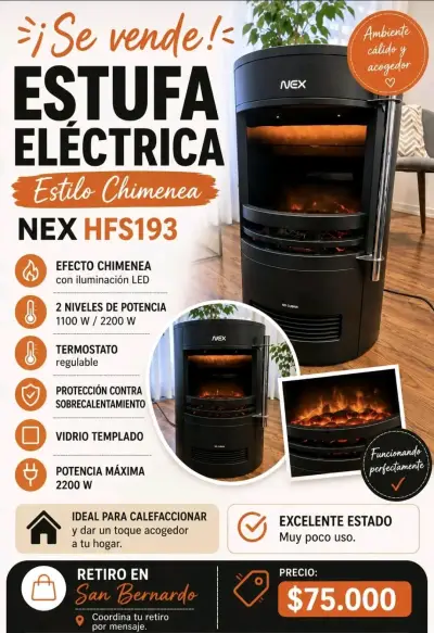 Estufa eléctrica NEX HFS193 estilo chimenea - miniatura 1