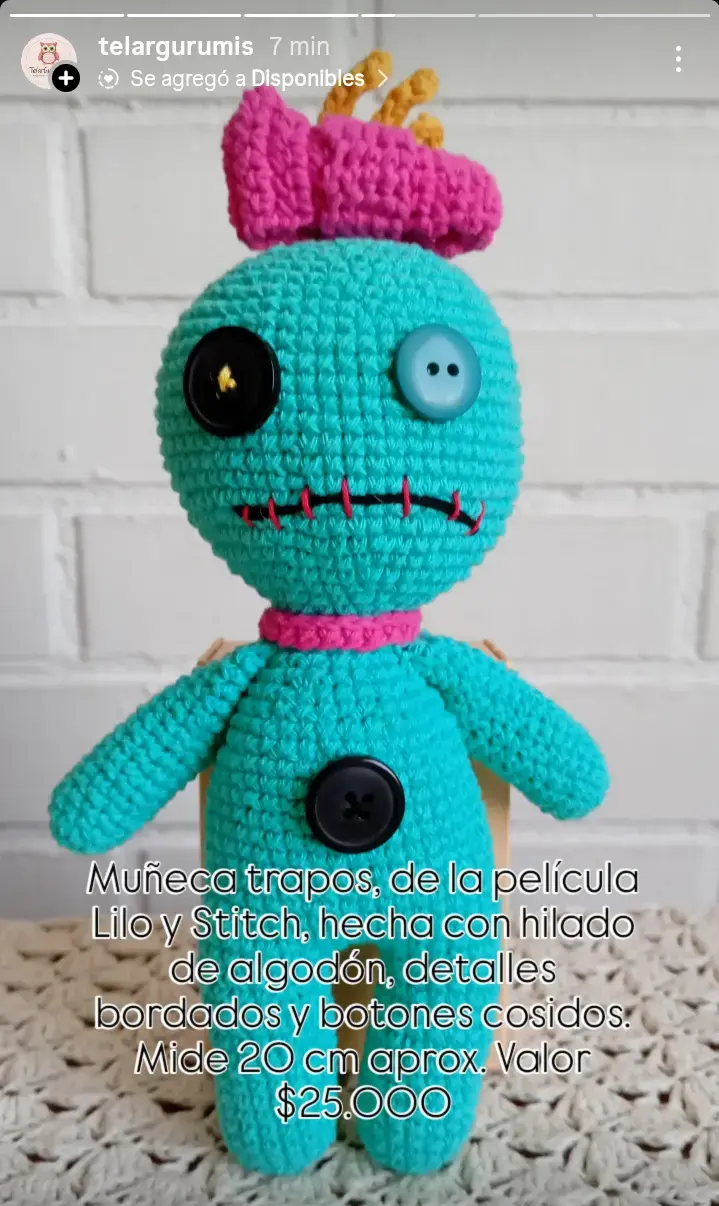 Muñeca trapos Lilo y Stitch hecha a mano