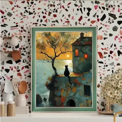 Elegante Cuadro Decorativo Gato Al Atardecer 34x44 - miniatura 2
