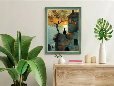 Elegante Cuadro Decorativo Gato Al Atardecer 34x44 - miniatura 3