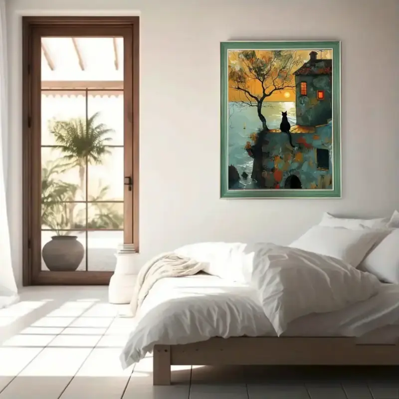 Elegante Cuadro Decorativo Gato Al Atardecer 34x44 - 4