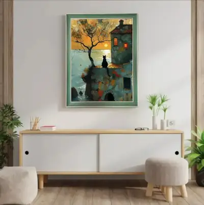 Elegante Cuadro Decorativo Gato Al Atardecer 34x44 - miniatura 5