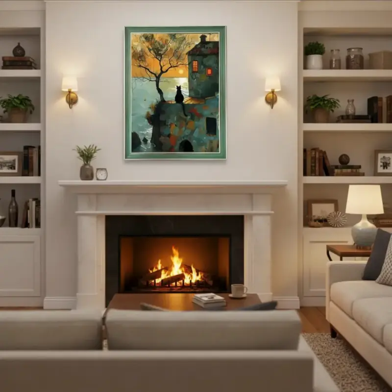 Elegante Cuadro Decorativo Gato Al Atardecer 34x44 - 6