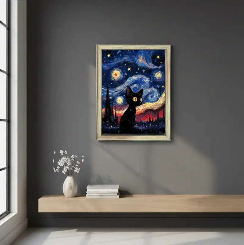 Cuadro Decorativo Gato Van Gogh Starry Night 44x34 - 4