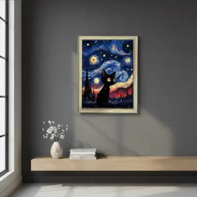 Cuadro Decorativo Gato Van Gogh Starry Night 44x34 - miniatura 4