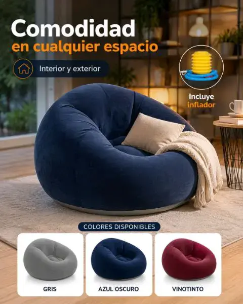 Sillón puff inflable azul oscuro con inflador - 1