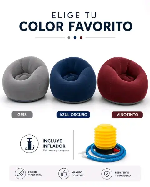 Sillón puff inflable azul oscuro con inflador - 6