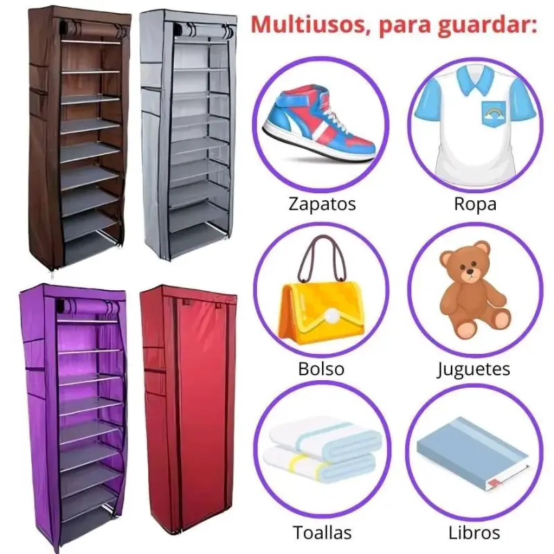 Zapateros de tela con múltiples compartimentos - 5
