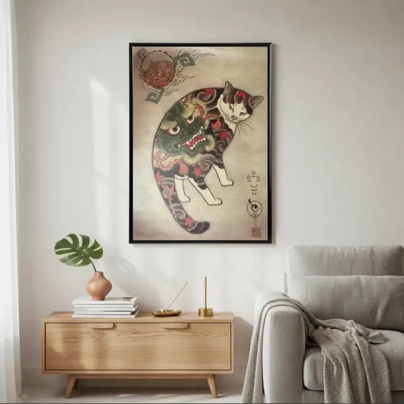 Cuadro Decorativo Gato Japonés Yakuza 42x62 - 1