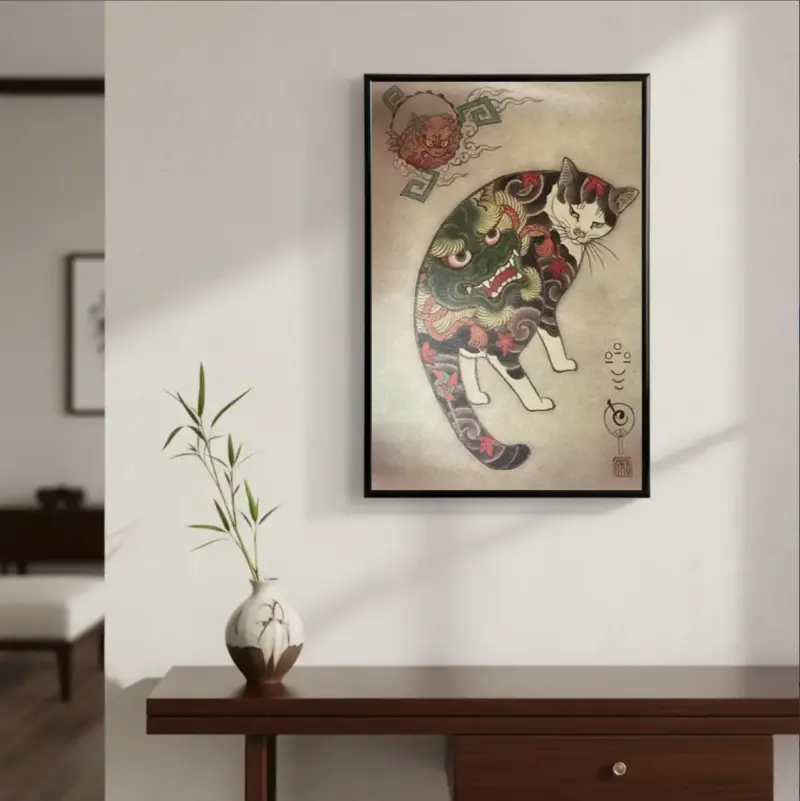 Cuadro Decorativo Gato Japonés Yakuza 42x62 - 2