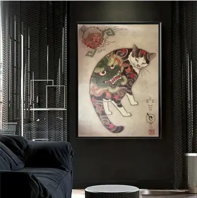 Cuadro Decorativo Gato Japonés Yakuza 42x62 - miniatura 3