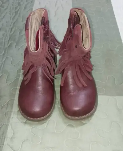 Botines de cuero con flecos burdeos - miniatura 1