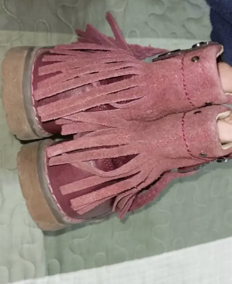 Botines de cuero con flecos burdeos - 2
