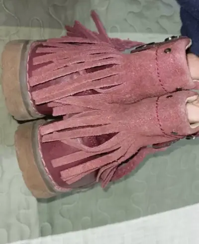 Botines de cuero con flecos burdeos - miniatura 2