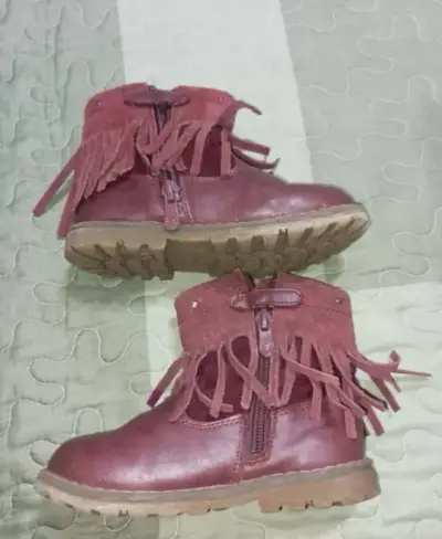 Botines de cuero con flecos burdeos - miniatura 3