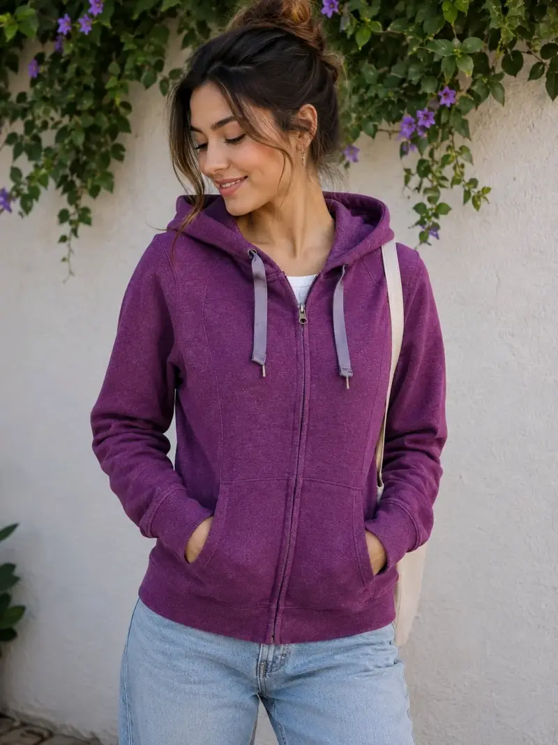 Polerón morado con capucha y cierre - 2