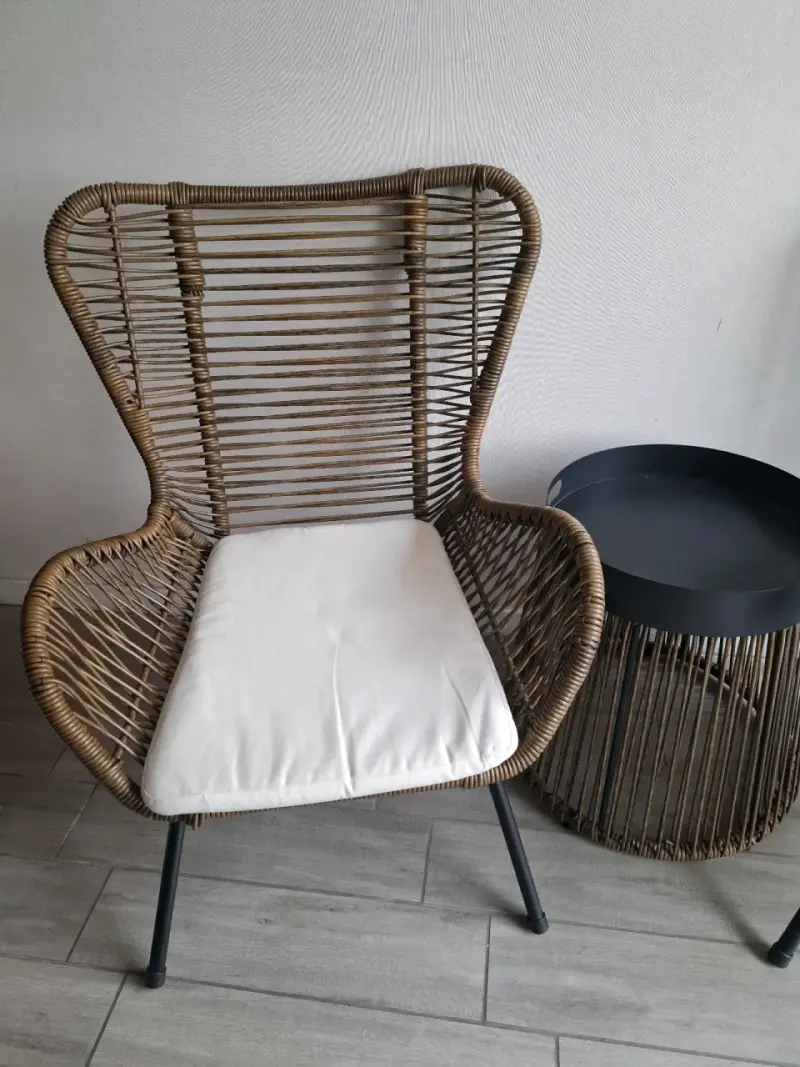 Juego de terraza,dos sillas de mimbre con cojines - 2