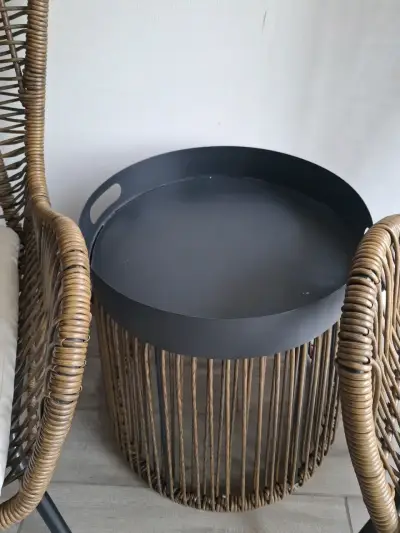 Juego de terraza,dos sillas de mimbre con cojines - miniatura 3