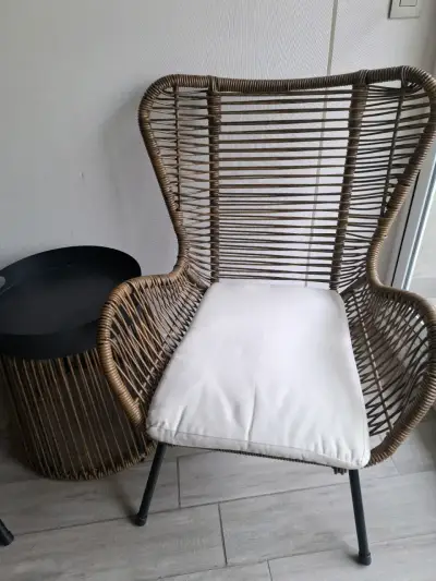 Juego de terraza,dos sillas de mimbre con cojines - miniatura 5