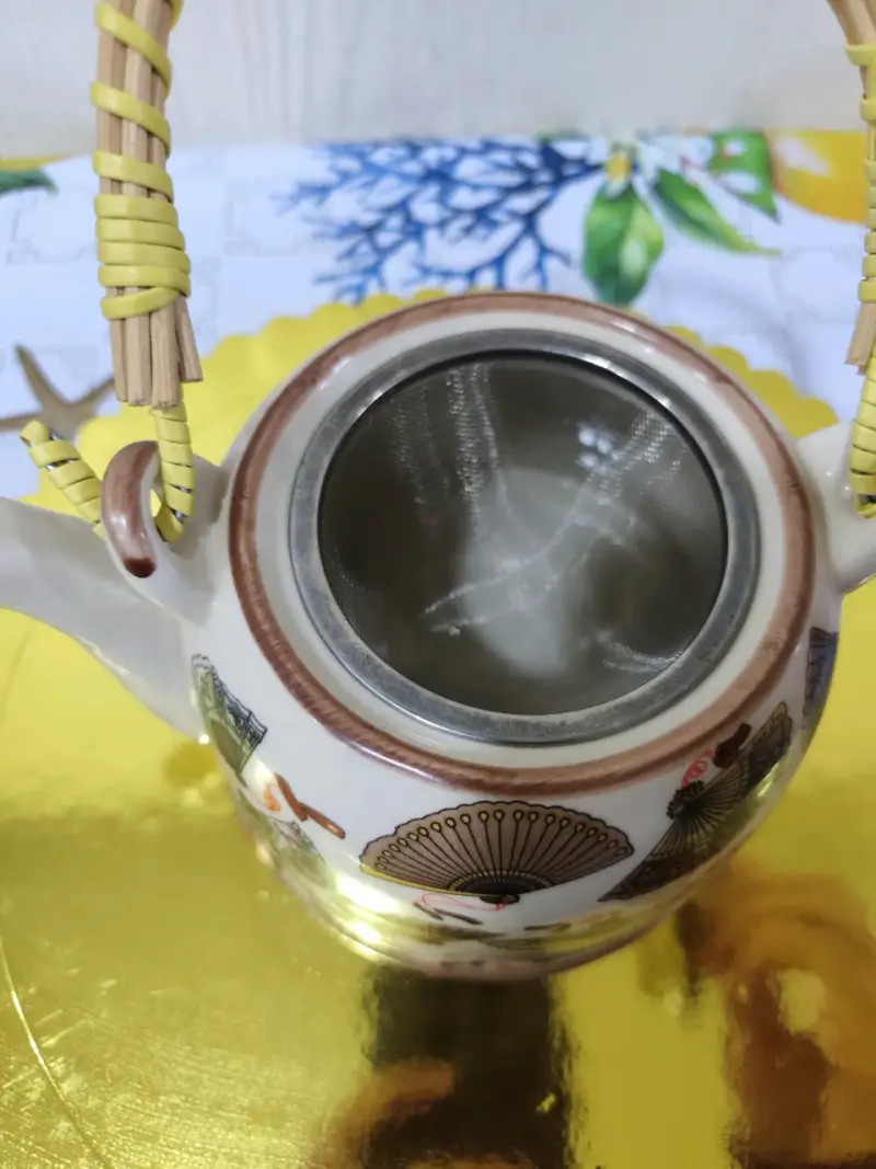 Tetera de cerámica con diseño de abanicos - 3