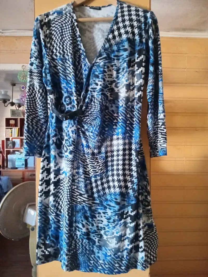 Vestido estampado azul y negro de manga larga