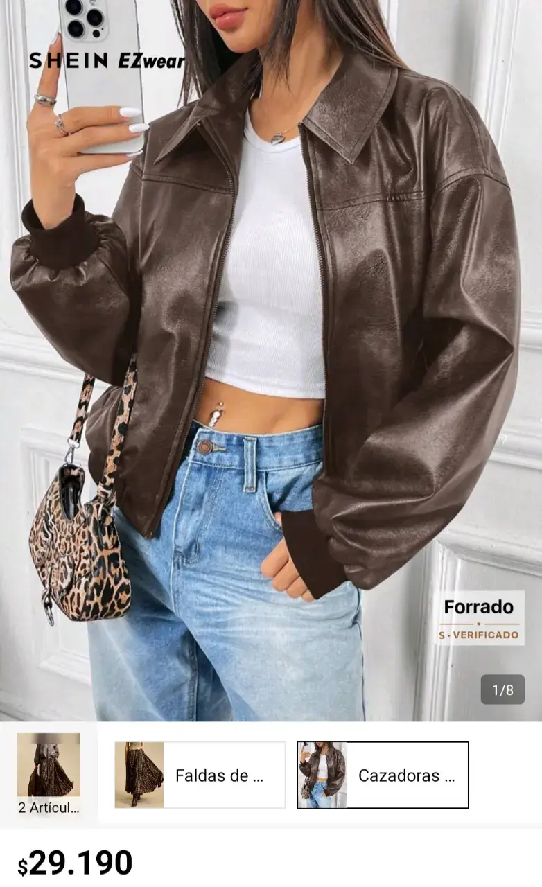 Chaqueta de cuero marrón Shein para mujer - 1