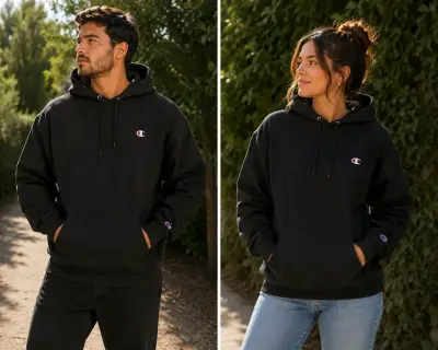 Polerón unisex Champion negro con capucha - miniatura 1