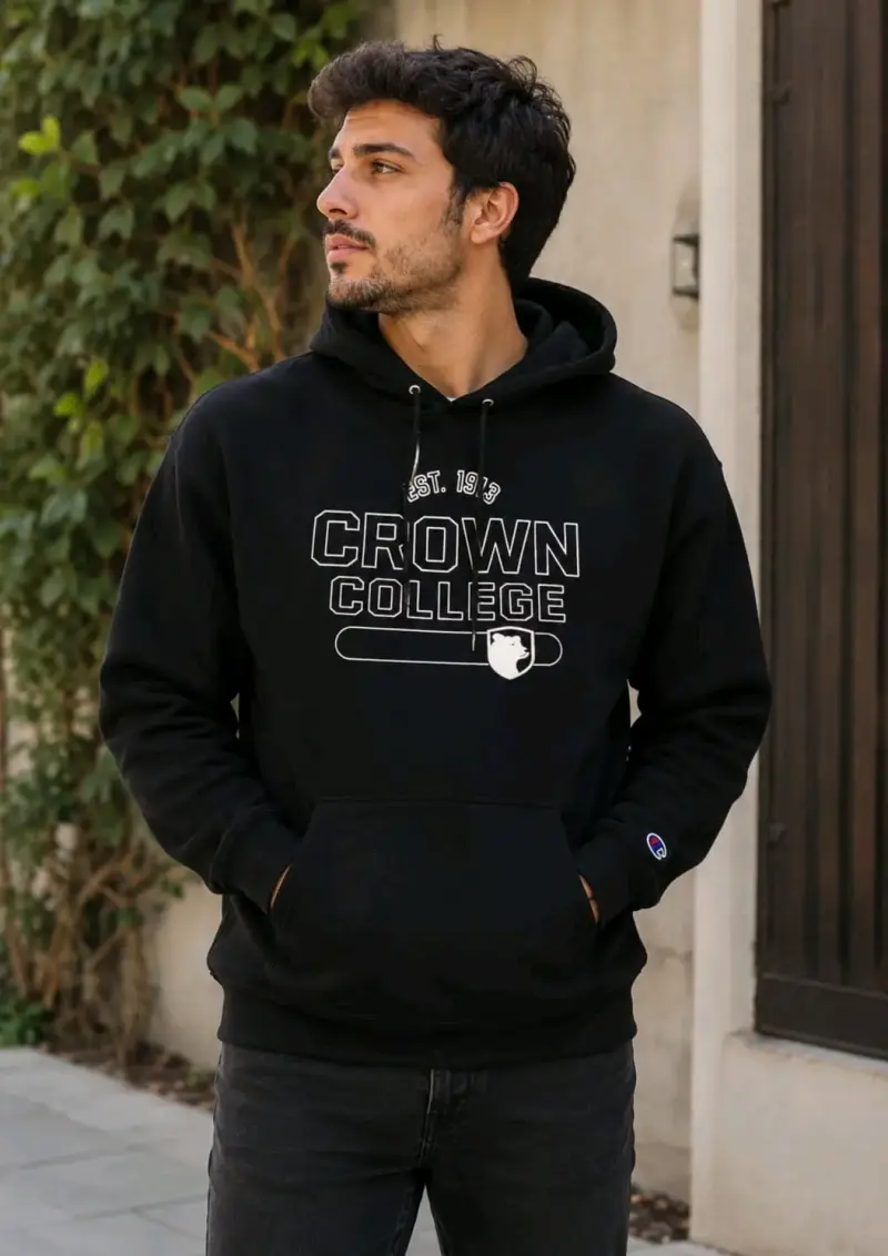 Polerón negro Crown College con capucha - 2