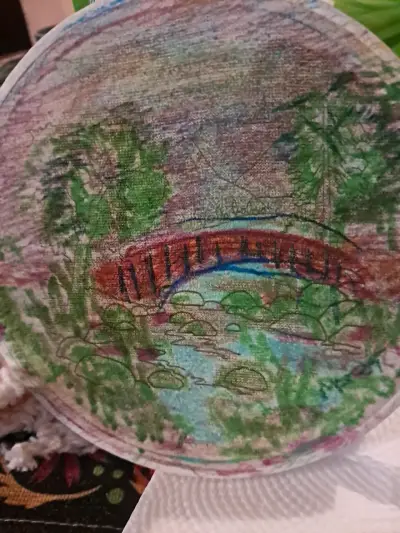 PINTADO decorativo pintado a mano con paisaje - miniatura 1