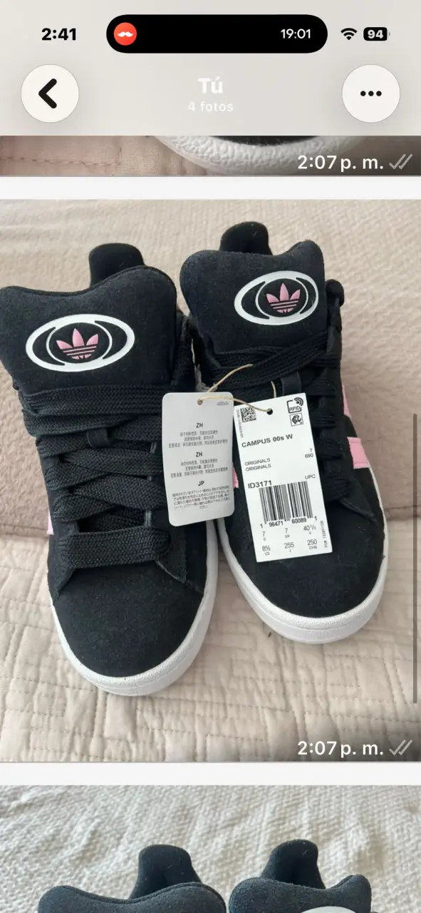 Zapatillas Adidas negras con franjas rosadas - 3