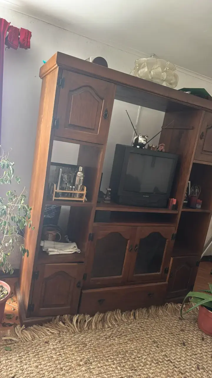 Mueble de rauli para TV con estantes - 2